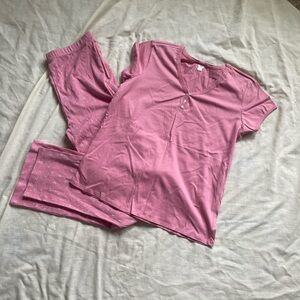 Pink 2 pc. size small, short sleeve top, long pant, 100% cotton lounge pajamas